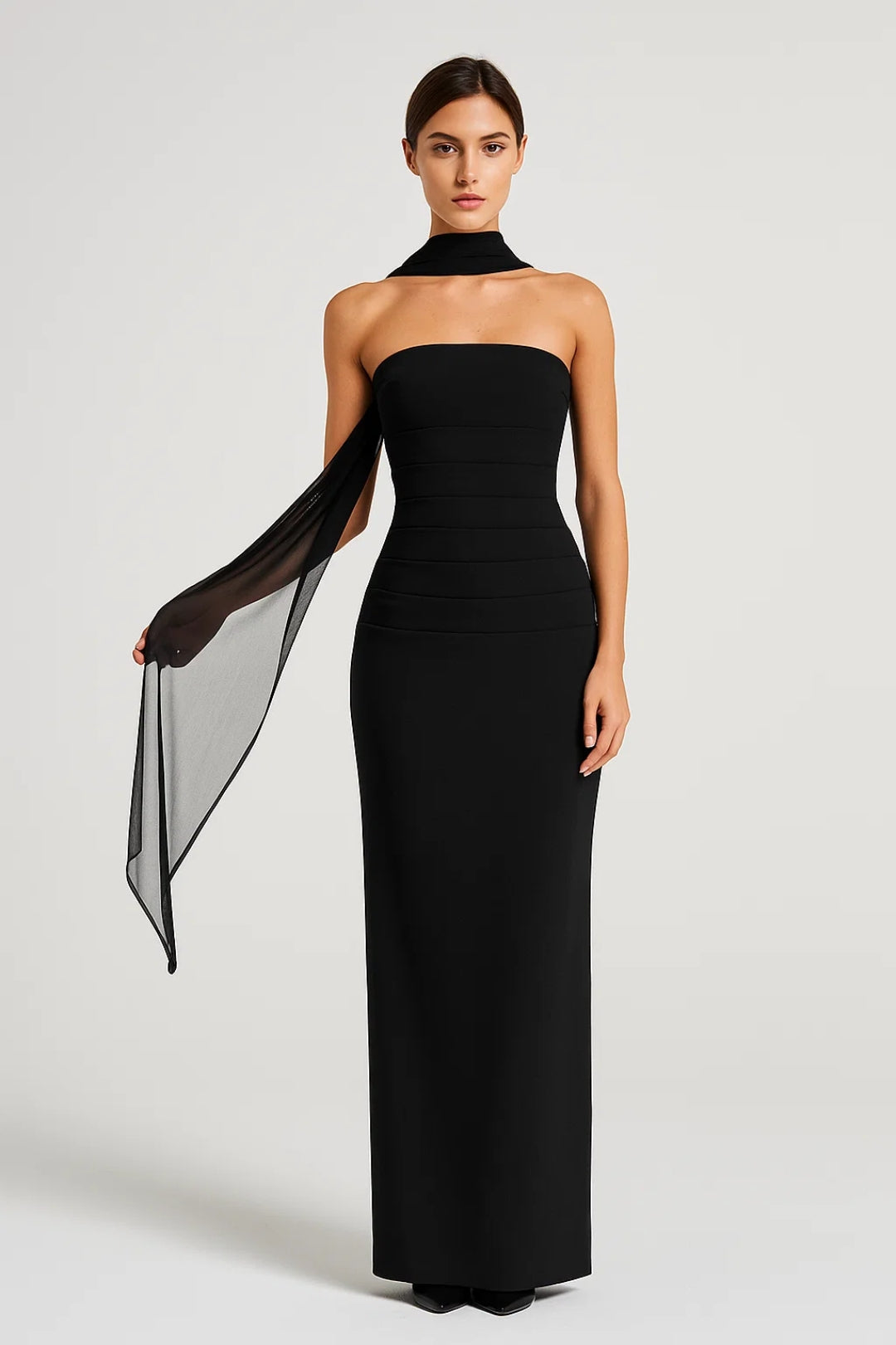 Abito lungo da donna - Bustier drappeggiato con scollo a sciarpa | Elegante 4