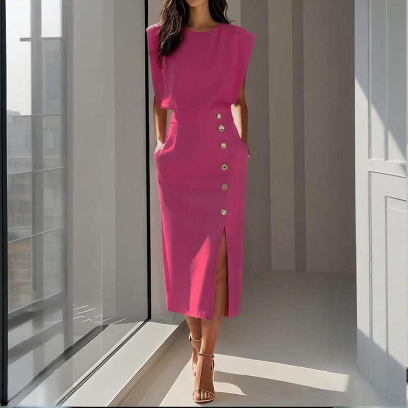 Bello | Abito Midi Elegante con Bottoni Laterali 5