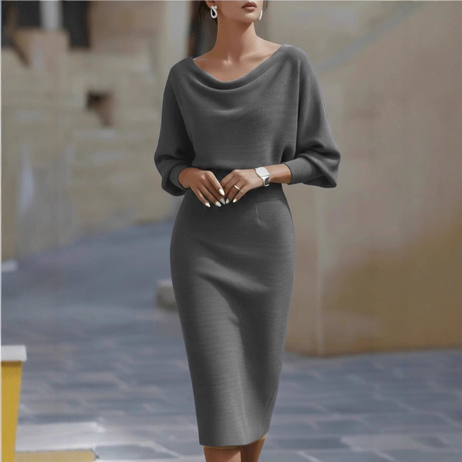 Bianca - Abito midi da donna bianco con maniche a pipistrello drappeggiate 6