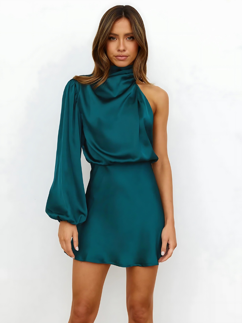 MADDIE – Elegante abito da sera monospalla in raso per donna 9