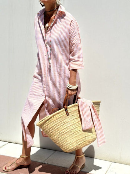 Abito Camicia Classico a Righe con Bottoni per Occasioni Quotidiane 0