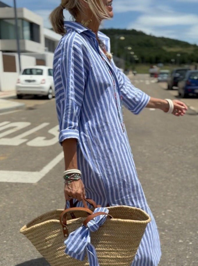 Abito Camicia Classico a Righe con Bottoni per Occasioni Quotidiane 1