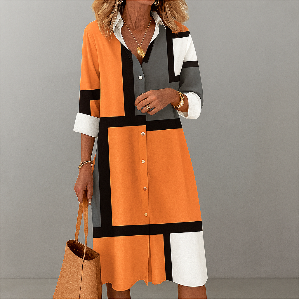 Abito Camicia con Motivo Geometrico e Bottoni per Occasioni da Donna 0