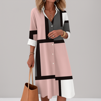 Abito Camicia con Motivo Geometrico e Bottoni per Occasioni da Donna 3