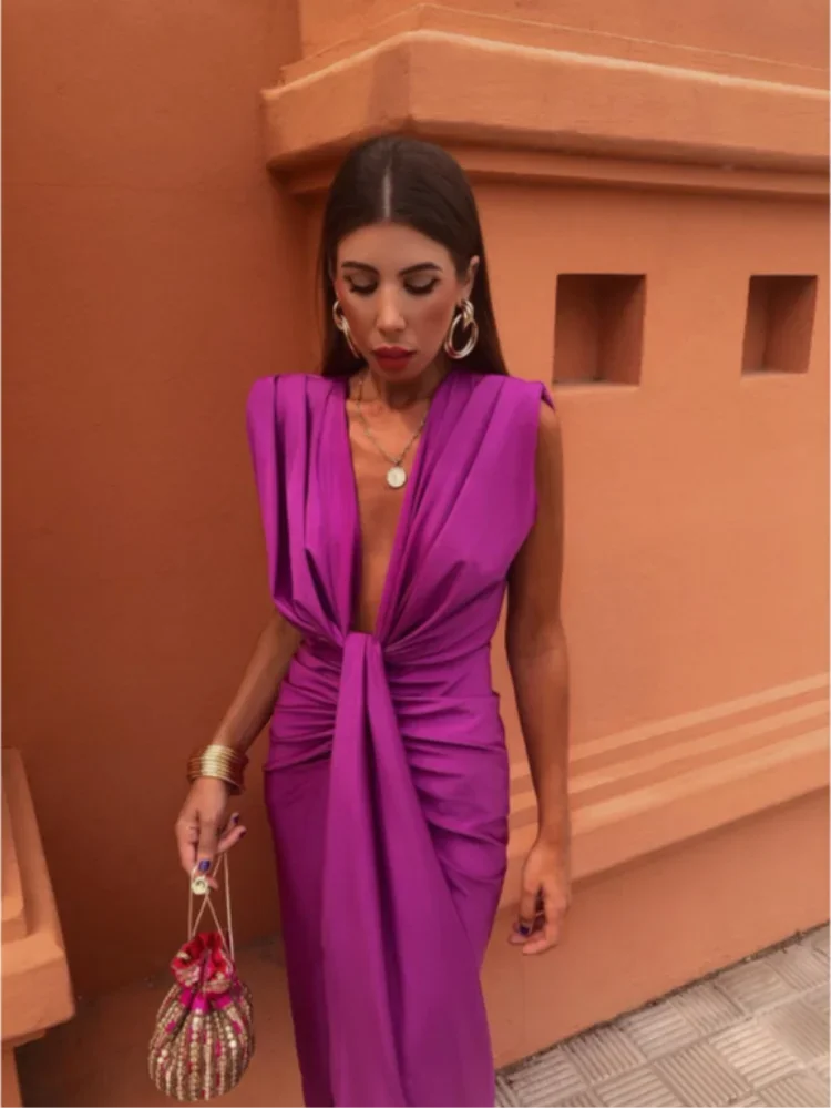 Abito Donna | Lungo Elegante con Drappeggio & Spacco 4