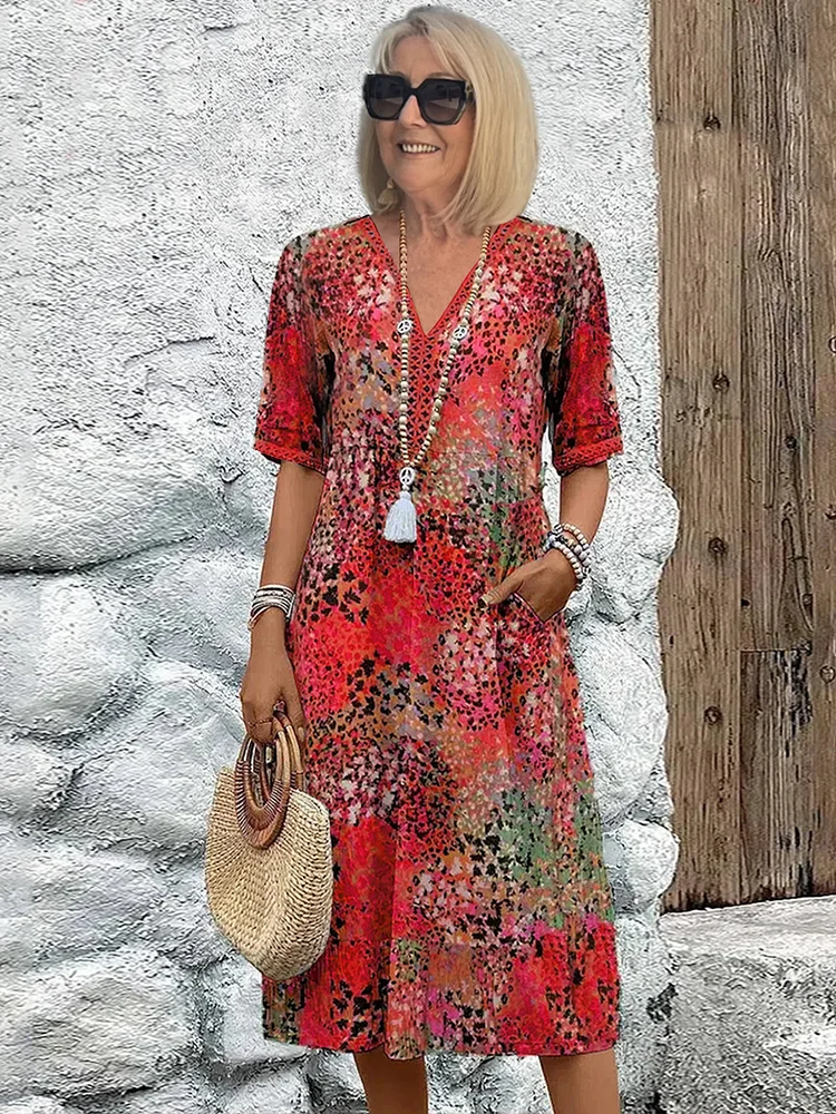 Abito da donna morbido con scollo a V | Lunghezza midi 0