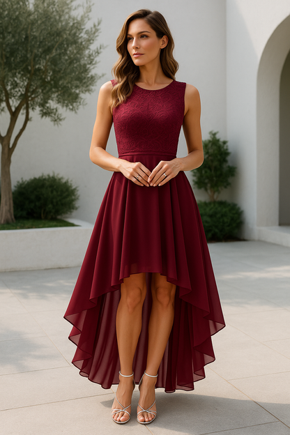 Abito da sera asimmetrico da donna, con orlo più lungo e più corto, elegante, senza maniche, fluente, perfetto per feste ed occasioni speciali. 0