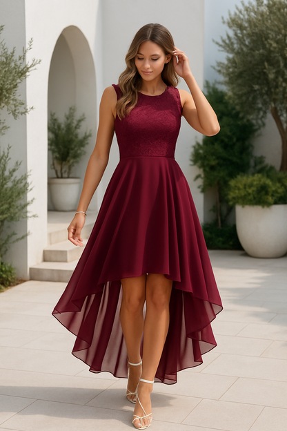Abito da sera asimmetrico da donna, con orlo più lungo e più corto, elegante, senza maniche, fluente, perfetto per feste ed occasioni speciali. 1