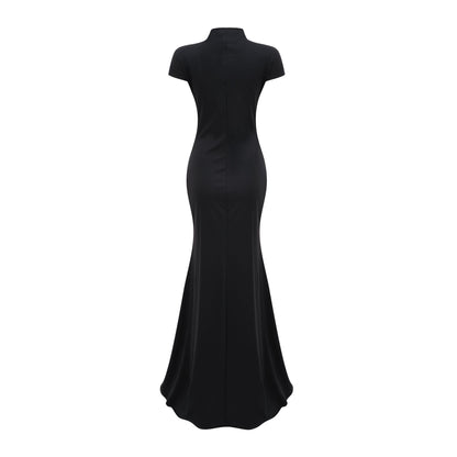 Abito lungo Andrea nero con scollo a goccia e spacco alto sulla coscia 7