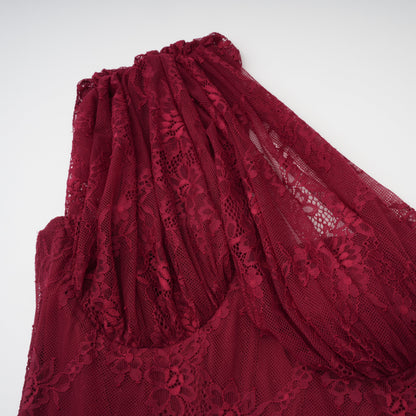 Abito lungo Stefania in pizzo floreale rosso rubino 7