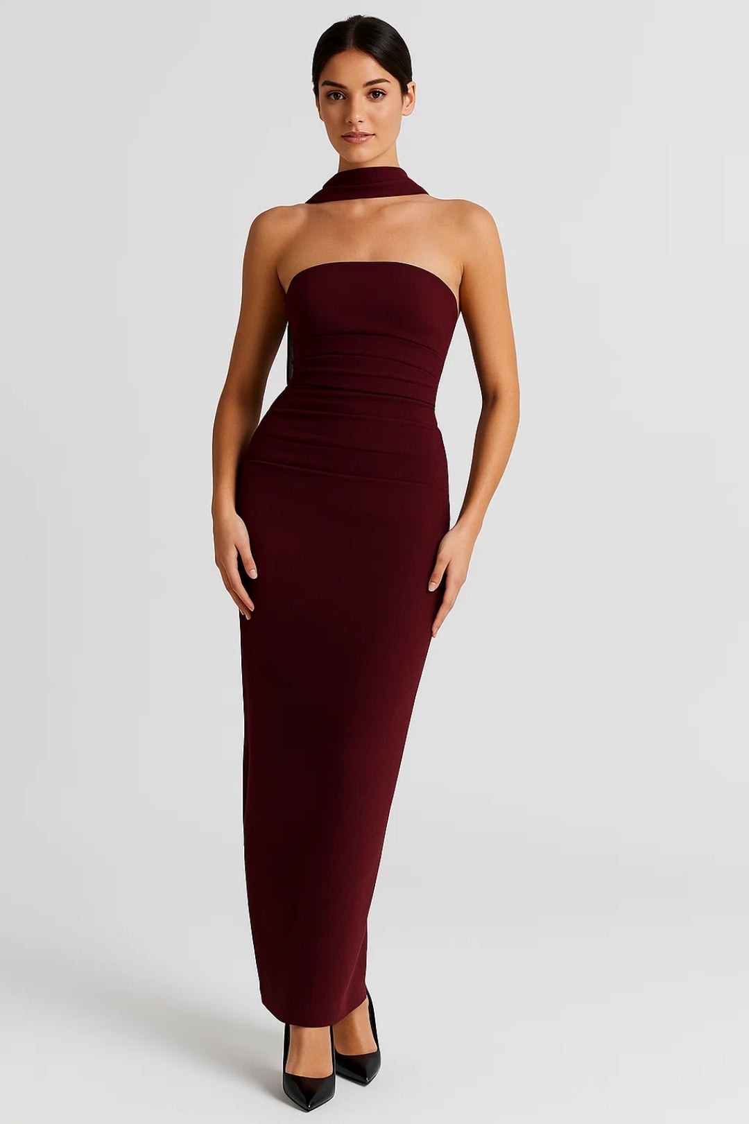 Abito lungo da donna - Bustier drappeggiato con scollo a sciarpa | Elegante 3