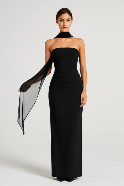 Abito lungo da donna - Bustier drappeggiato con scollo a sciarpa | Elegante 4