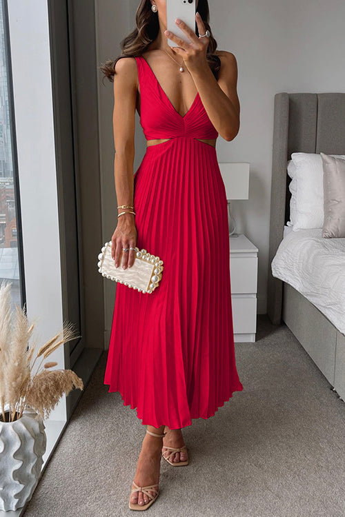 Abito midi con scollo a V e gonna a pieghe per invitata a un matrimonio – CLAIRE ÉCLAT 4