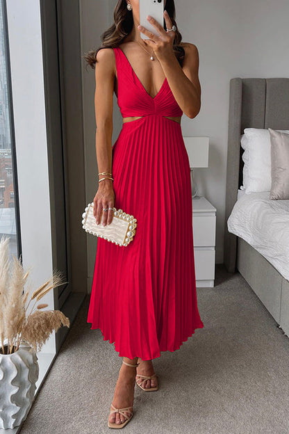Abito midi con scollo a V e gonna a pieghe per invitata a un matrimonio – CLAIRE ÉCLAT 4