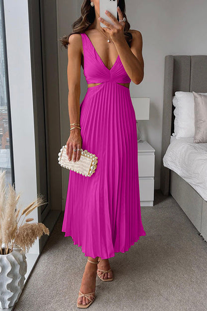 Abito midi con scollo a V e gonna a pieghe per invitata a un matrimonio – CLAIRE ÉCLAT 5