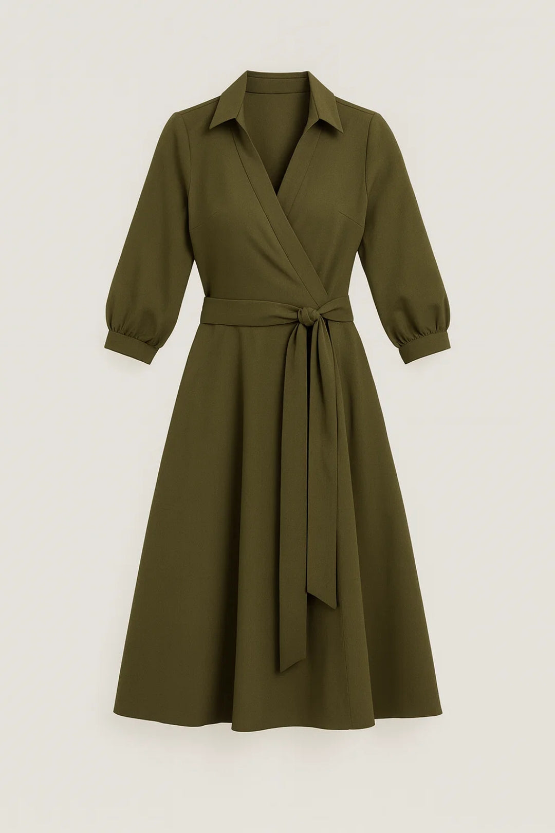Abito midi da donna - Modello a portafoglio, colletto a camicia, con cintura | Chic 1