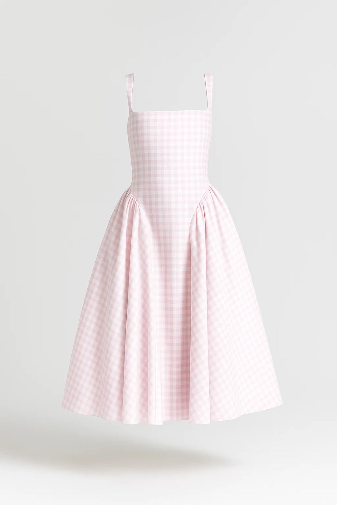 Abito midi da donna - Spalline larghe, a quadri, svasato | Elegante 2