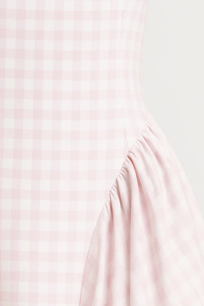 Abito midi da donna - Spalline larghe, a quadri, svasato | Elegante 3