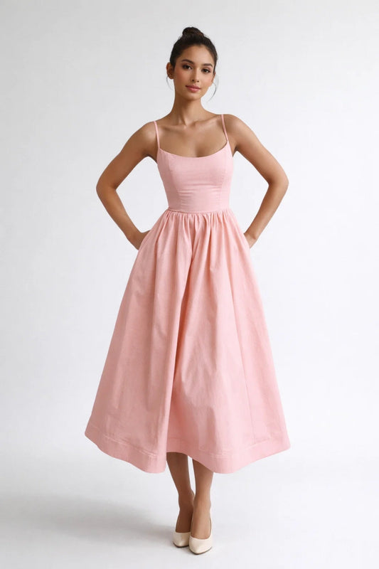 Abito midi da donna | chic ed elegante | aderente con spalline sottili, perfetto per l'estate 0