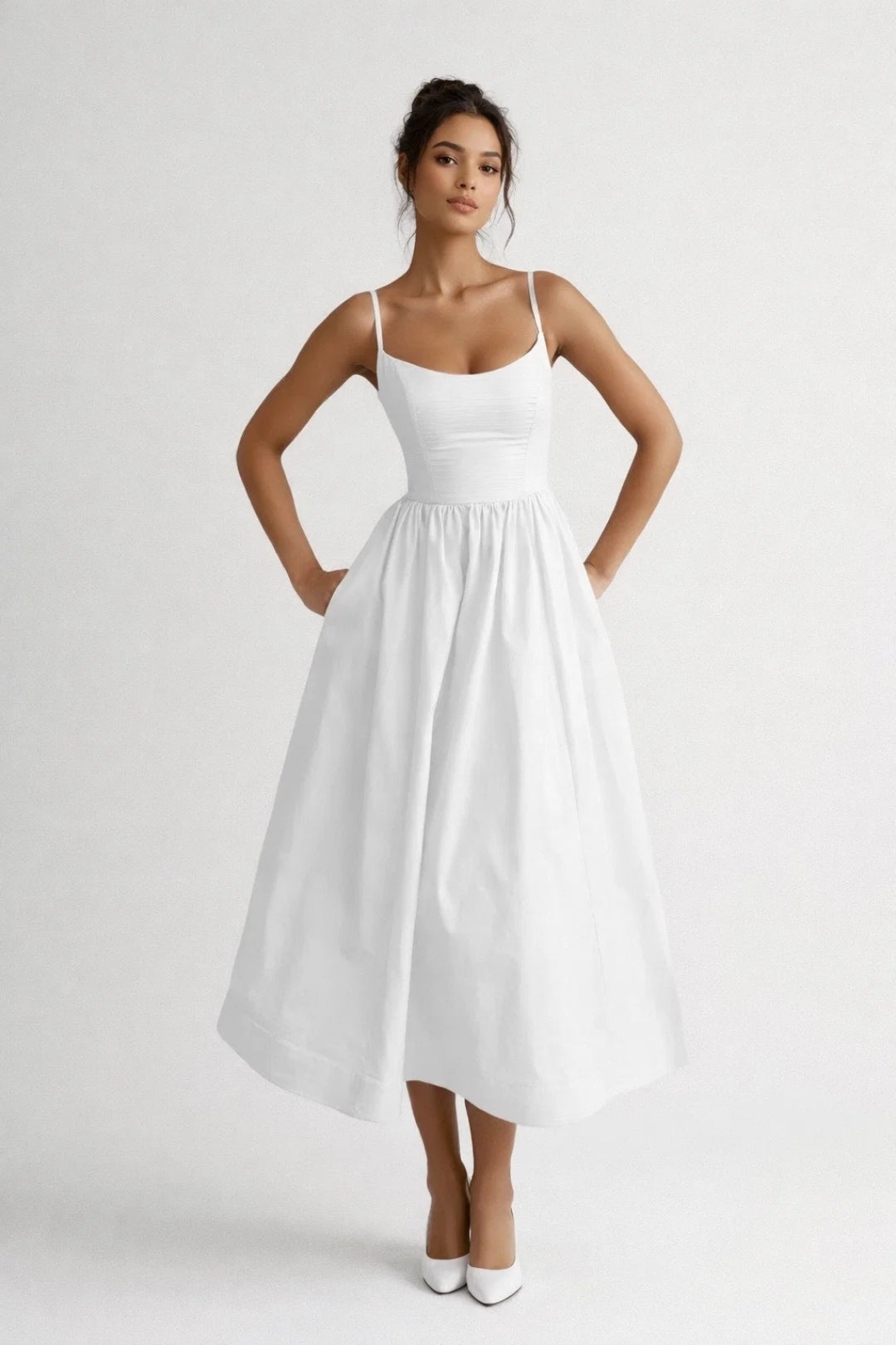 Abito midi da donna | chic ed elegante | aderente con spalline sottili, perfetto per l'estate 3