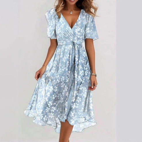 Abito midi floreale svolazzante con scollo a V - Eleganza primaverile 0