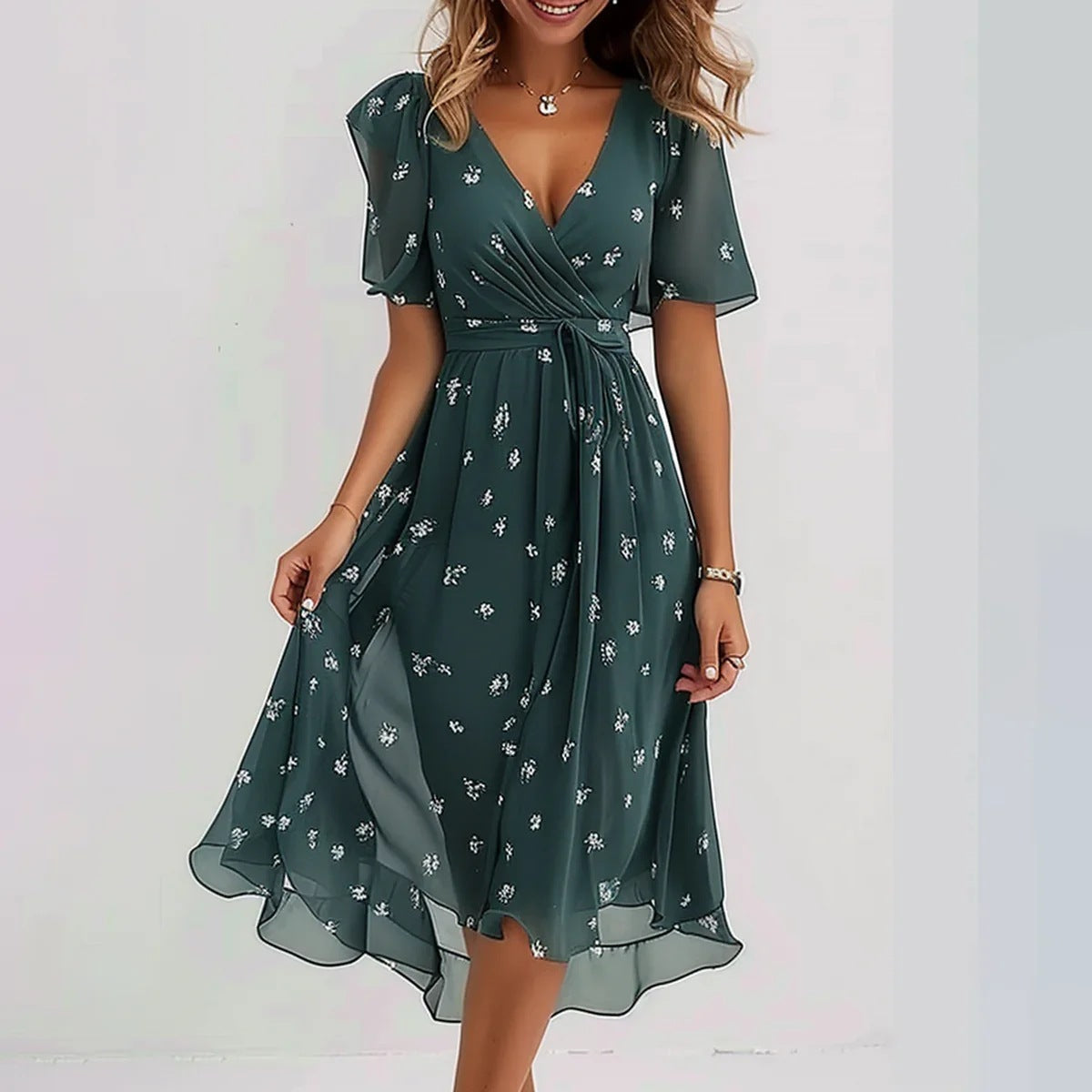 Abito midi floreale svolazzante con scollo a V - Eleganza primaverile 4