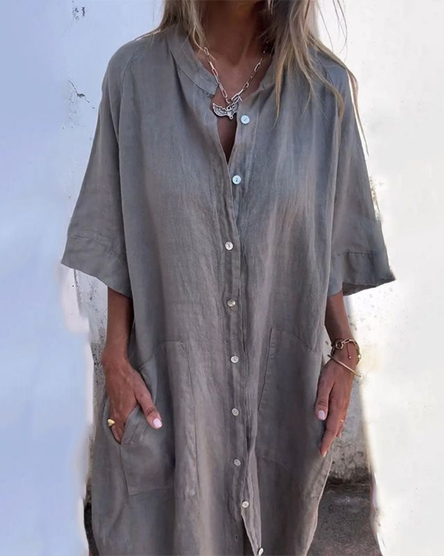 Aurelia | Abito Donna Midi Elegante con Chiusura a Bottoni e Tasche 0