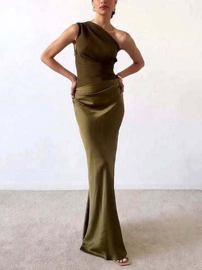 Aurelia | Abito Maxi Plissettato Monospalla Elegante 1