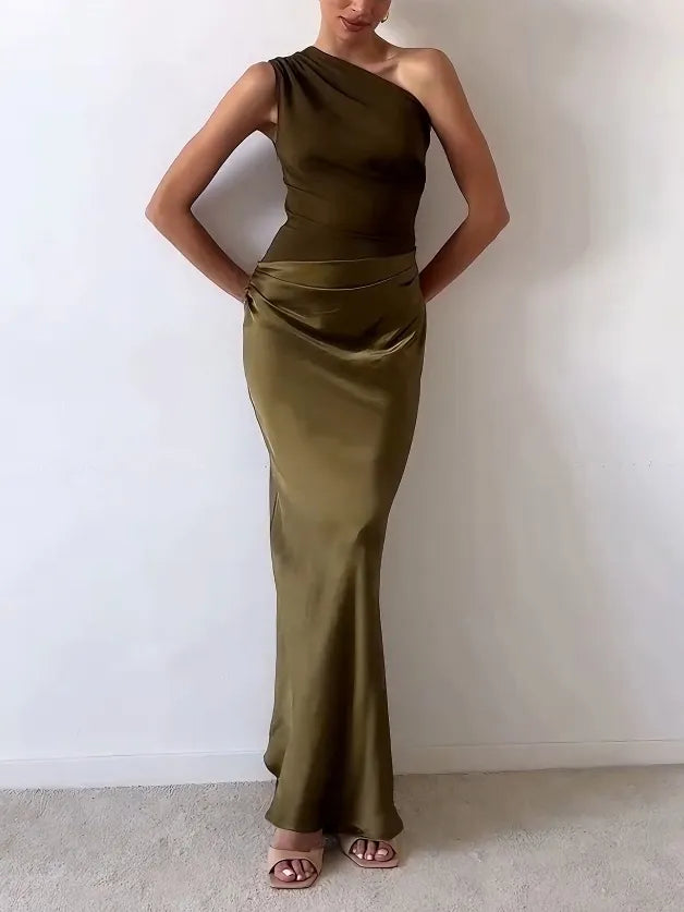 Aurelia | Abito Maxi Plissettato Monospalla Elegante 7