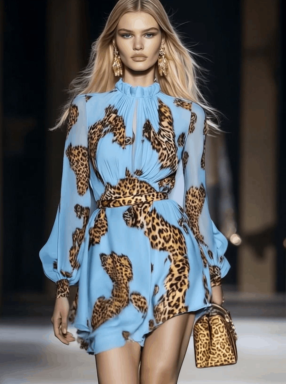 Azzurra Eleganza | Mini Abito in Chiffon con Stampa Leopardata 1