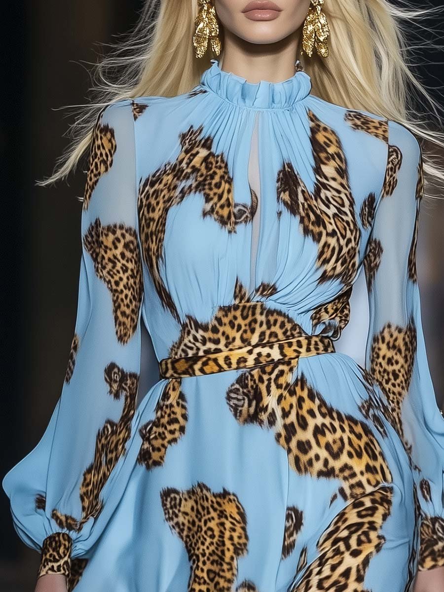 Azzurra Eleganza | Mini Abito in Chiffon con Stampa Leopardata 3