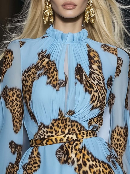 Azzurra Eleganza | Mini Abito in Chiffon con Stampa Leopardata 4