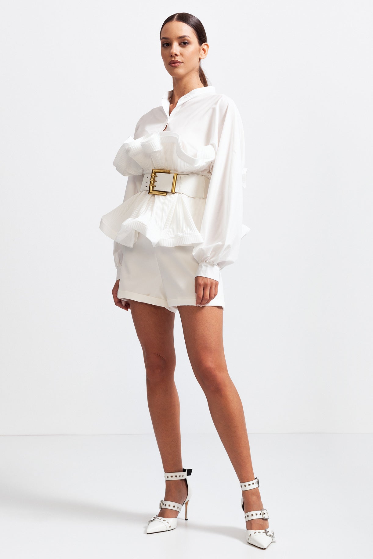 Bella Bianca | Camicia Bianca Donna con Volant e Cintura 1
