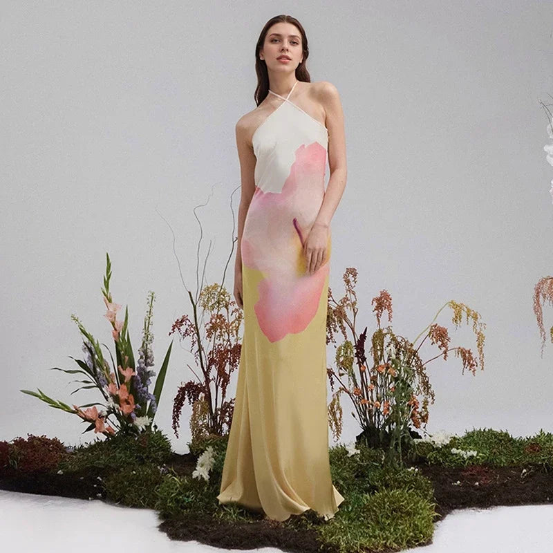 Bella | Abito Lungo Cerimonia Monospalla con Motivo Floreale Elegante 1