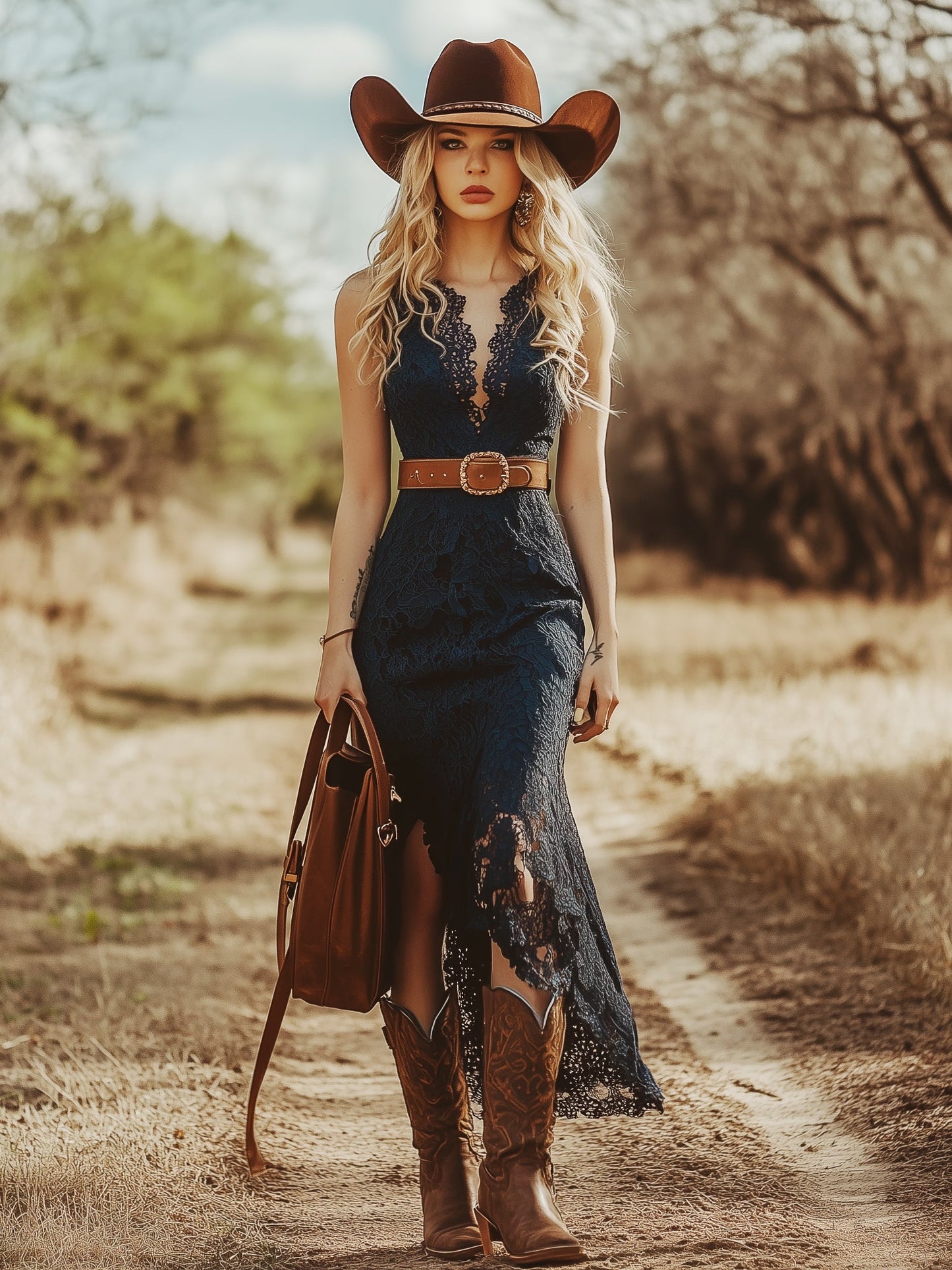 Bella | Abito Midi Elegante in Pizzo Blu 2