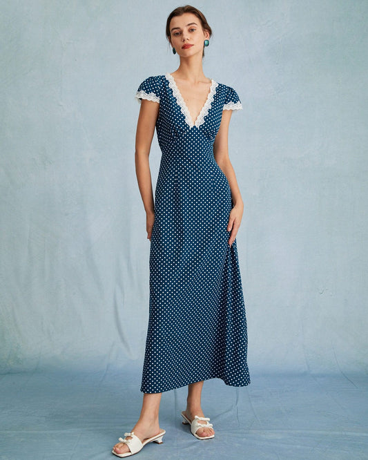 Bellezza | Maxi Abito Blu Scuro con Volant per Donna 0