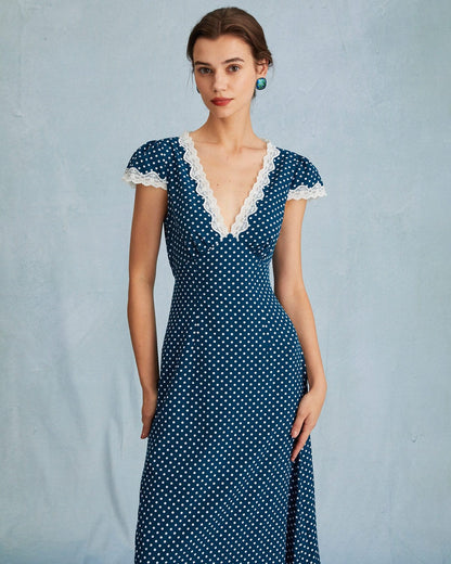 Bellezza | Maxi Abito Blu Scuro con Volant per Donna 1