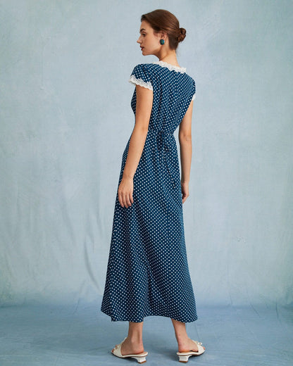 Bellezza | Maxi Abito Blu Scuro con Volant per Donna 3