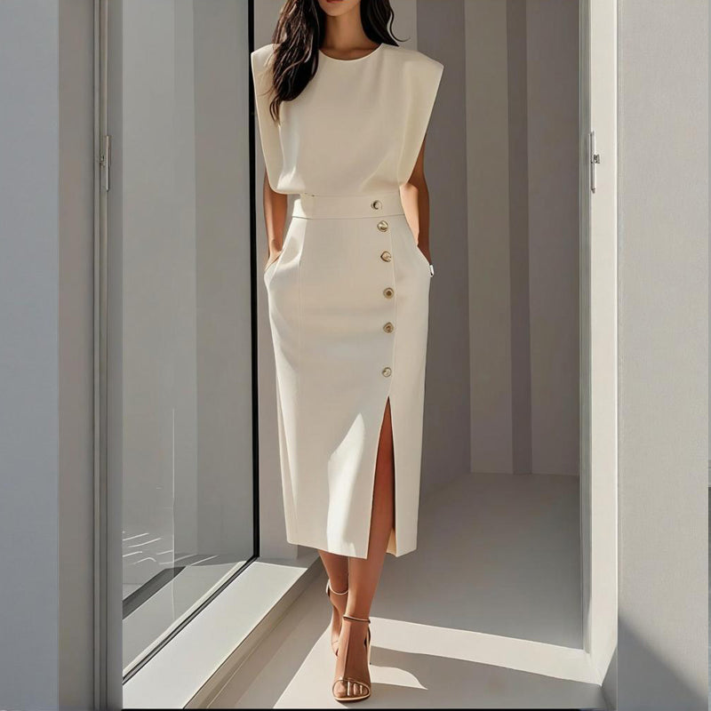 Bello | Abito Midi Elegante con Bottoni Laterali 0