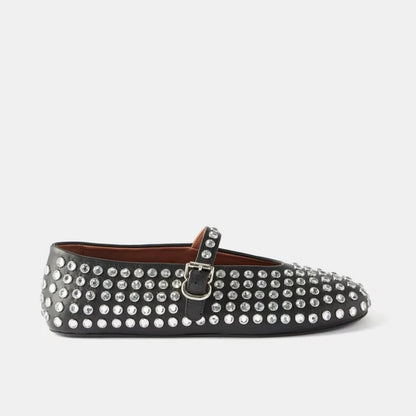 Bello | Ballerine Donna Con Cinturino in Pelle Nere Decorate con Cristalli 3