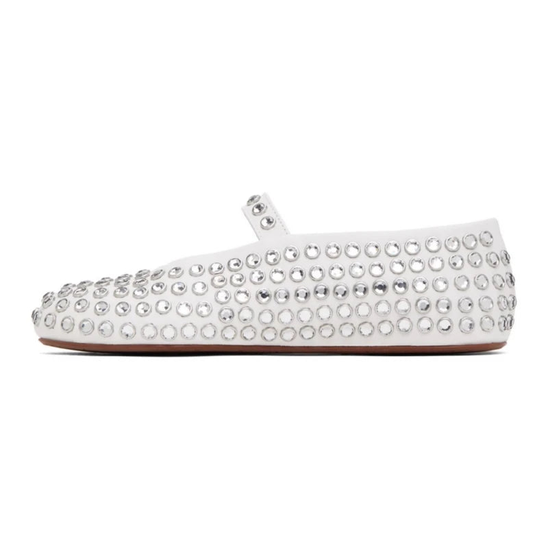Bello | Ballerine Donna Con Cinturino in Pelle Nere Decorate con Cristalli 8