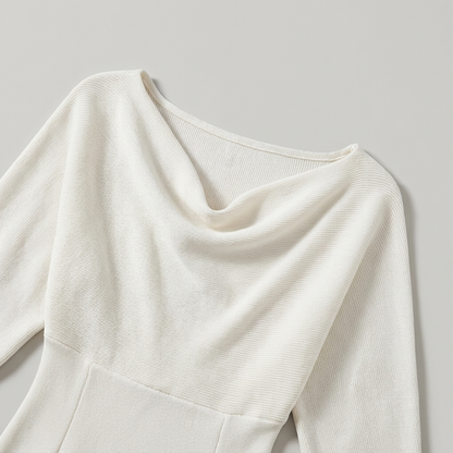 Bianca - Abito midi da donna bianco con maniche a pipistrello drappeggiate 2