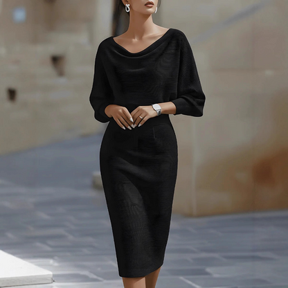Bianca - Abito midi da donna bianco con maniche a pipistrello drappeggiate 3