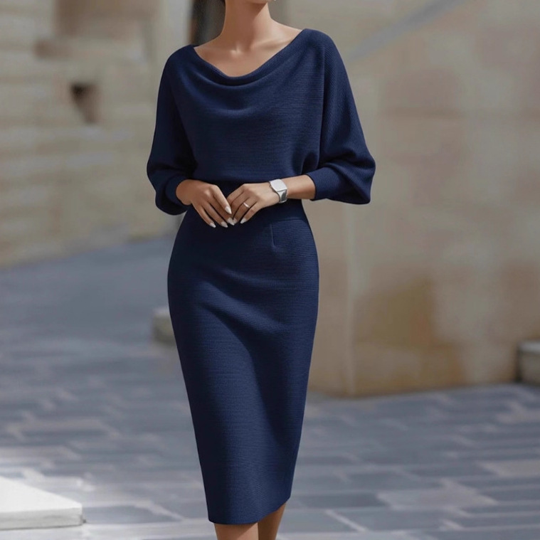 Bianca - Abito midi da donna bianco con maniche a pipistrello drappeggiate 5