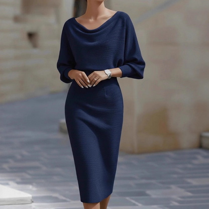 Bianca - Abito midi da donna bianco con maniche a pipistrello drappeggiate 5