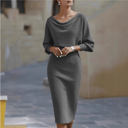 Bianca - Abito midi da donna bianco con maniche a pipistrello drappeggiate 6