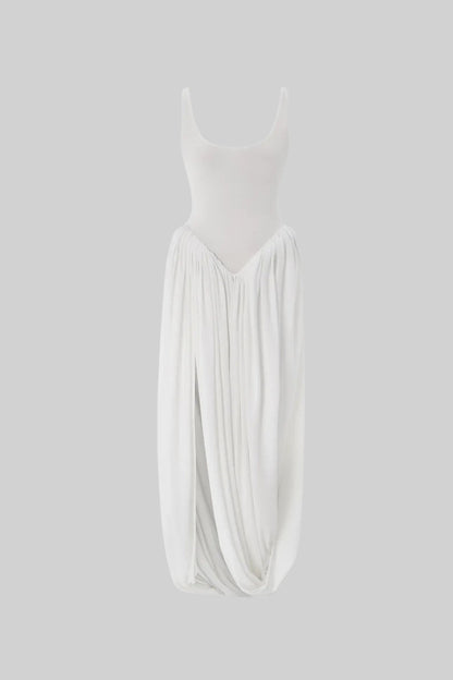 Bianchera | Abito Lungo Cerimonia Drappeggiato Bianco Elegante 1