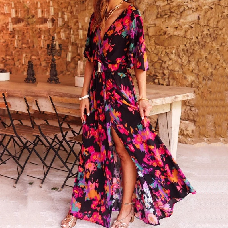 Bohémien Elegance | Abito Lungo Floreale da Donna Elegante 1