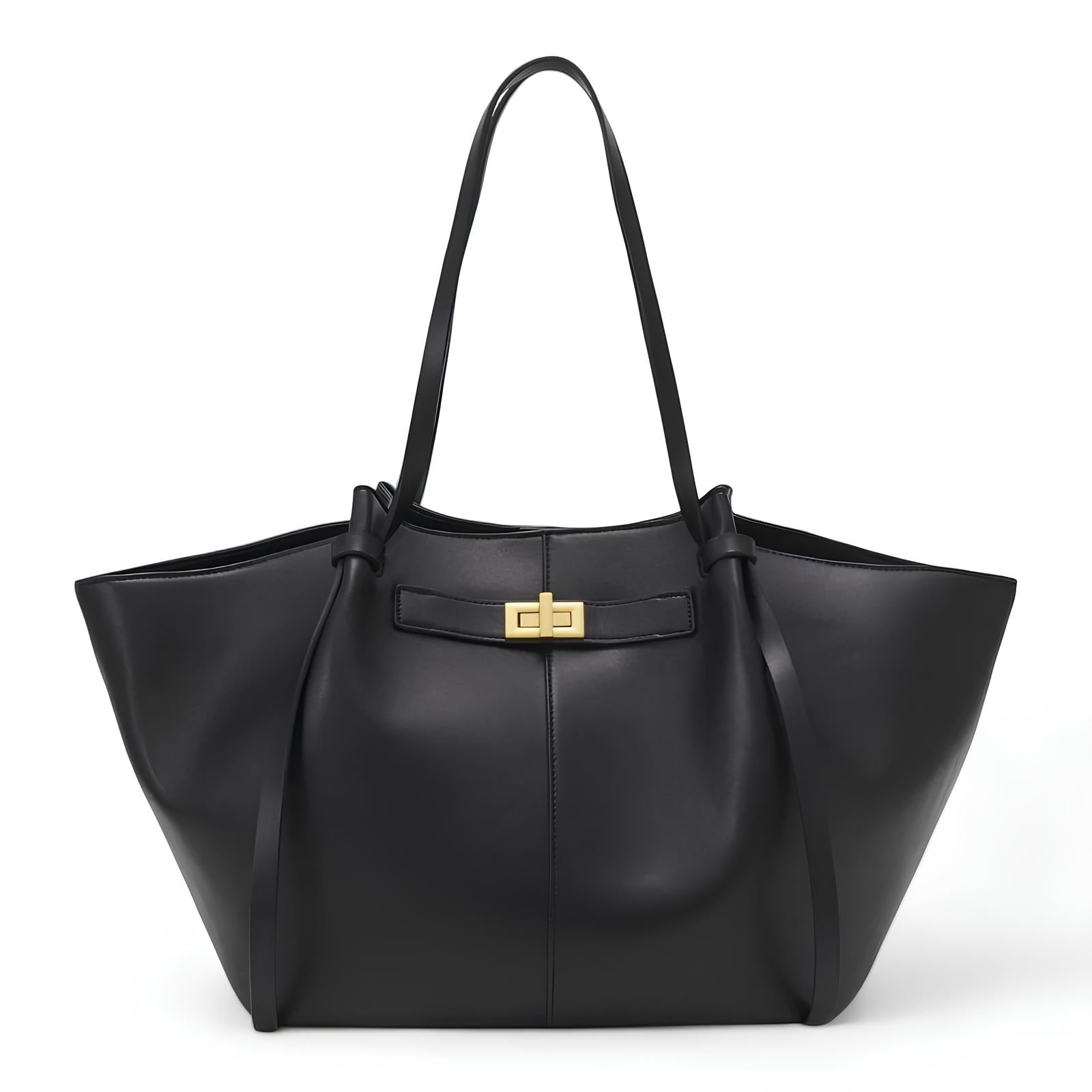 Borsa Lyra di grandi dimensioni in similpelle nera. 0