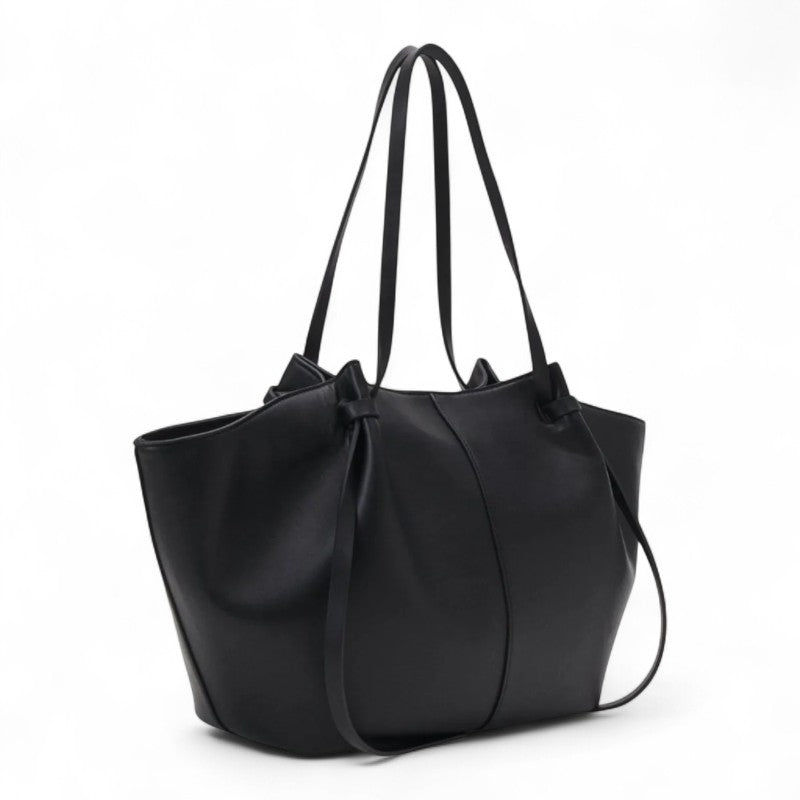 Borsa Lyra di grandi dimensioni in similpelle nera. 1
